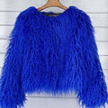 shaggy faux fur jacket short fluffy mongolian overcoat for women in royal blue 3 Alicefurs
