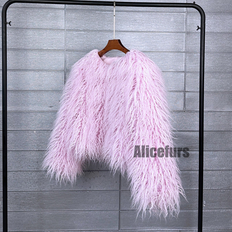 Shaggy Faux Fur Jacket Short Mongolian Fluffy Overcoat for Women