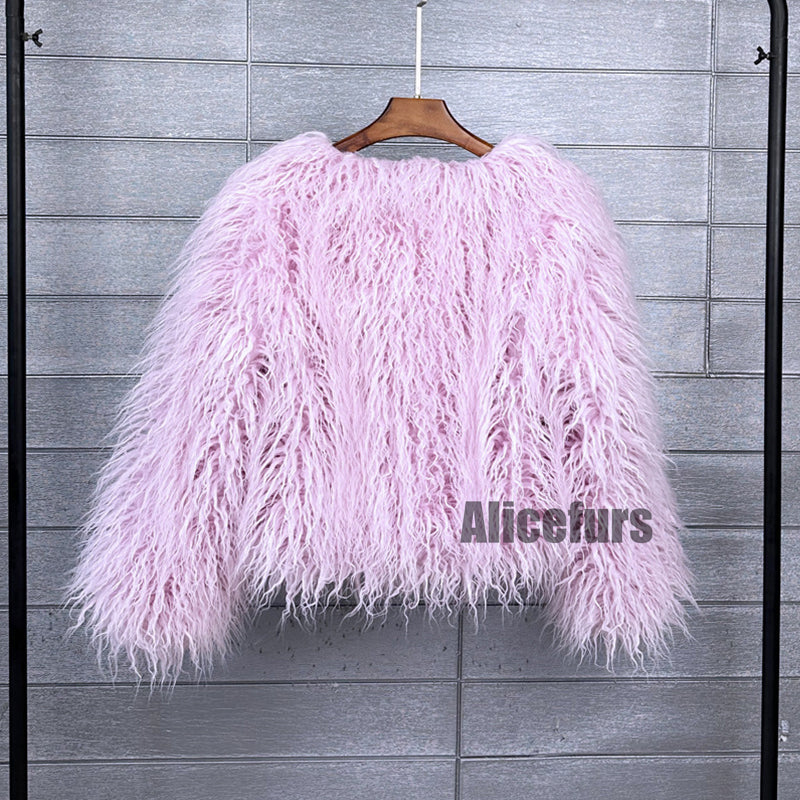 Shaggy Faux Fur Jacket Short Mongolian Fluffy Overcoat for Women