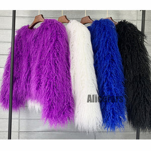 shaggy faux fur jacket short fluffy mongolian overcoat for women Alicefurs