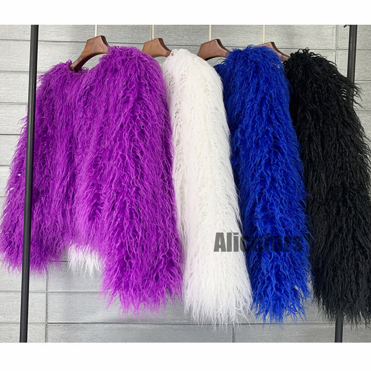 Shaggy Faux Fur Jacket Short Mongolian Fluffy Overcoat for Women