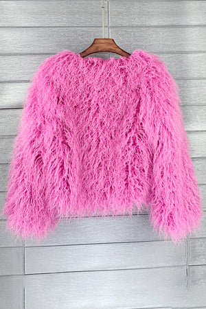 shaggy mongolian faux fur jacket for women in hot pink 4 Alicefurs