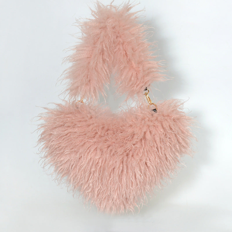 Shaggy Mongolian Tall Fur Boots and Purse Matching Set for Women