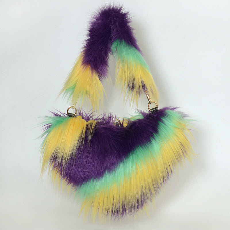 Shaggy Mongolian Tall Fur Boots and Purse Matching Set for Women