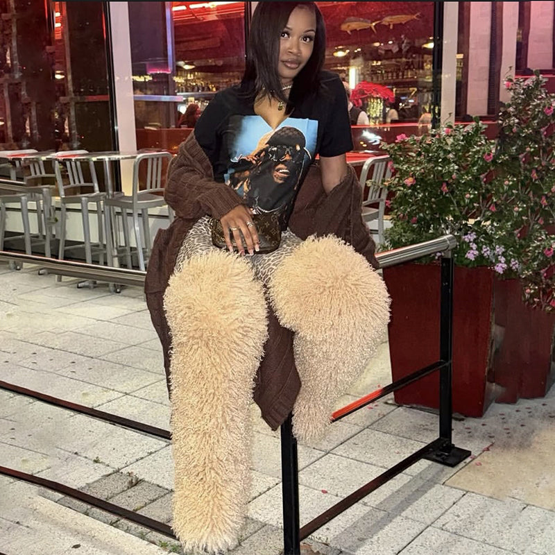 Shaggy Thigh High Fur Boots for Women