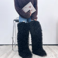 shaggy thigh high fur boots for women in black Alicefurs