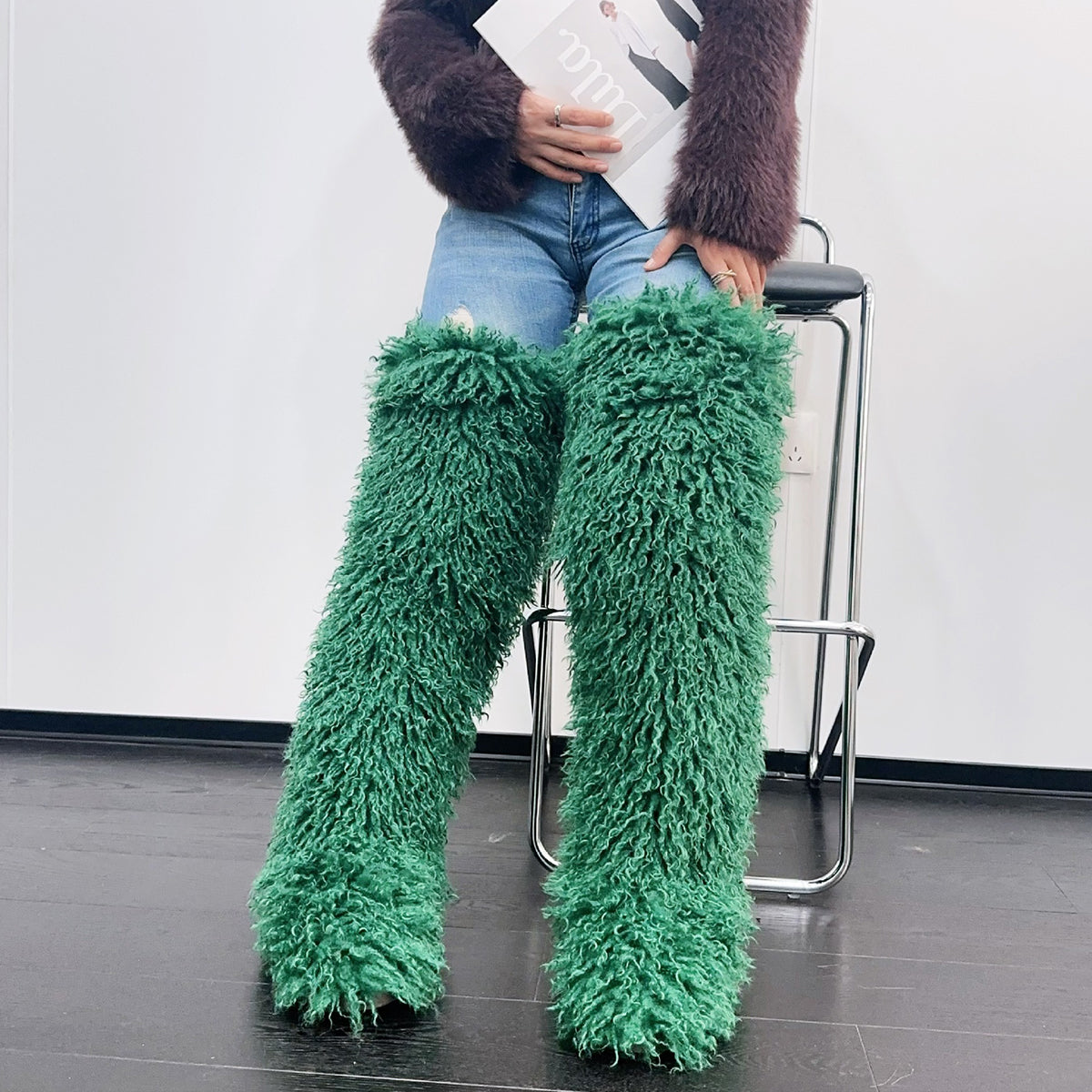 Shaggy Thigh High Fur Boots for Women
