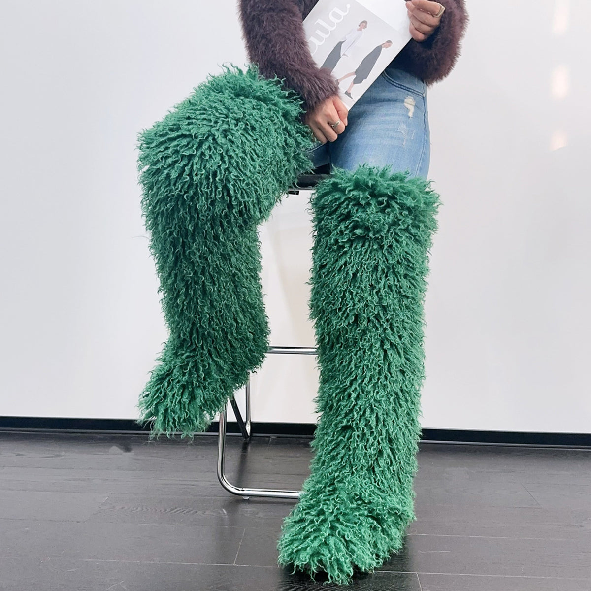 Shaggy Thigh High Fur Boots for Women