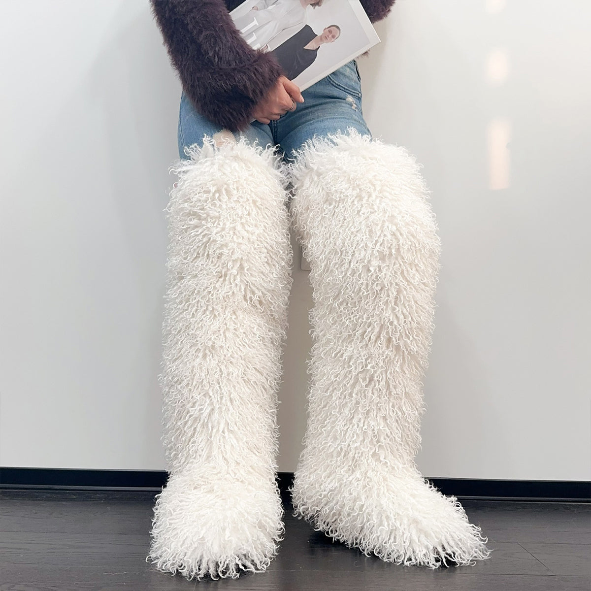 Shaggy Thigh High Fur Boots for Women