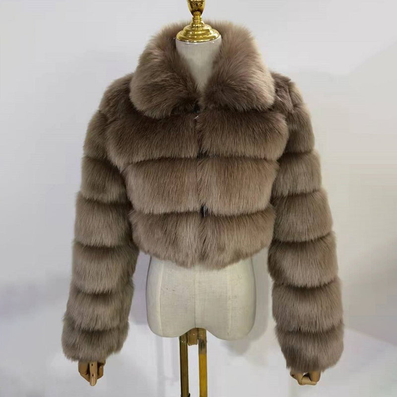 Short Faux Fur Jackets with Zipper for Women