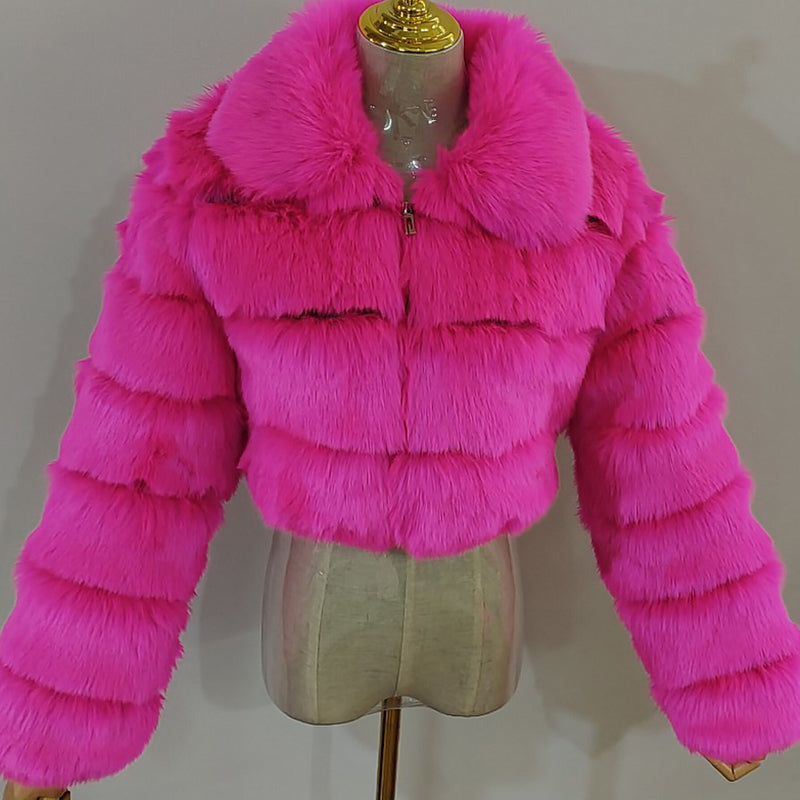 Short Faux Fur Jackets with Zipper for Women