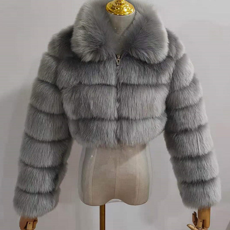 Short Faux Fur Jackets with Zipper for Women