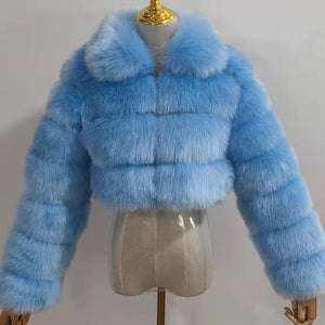 short faux fur jackets with zipper for women in light blue Alicefurs