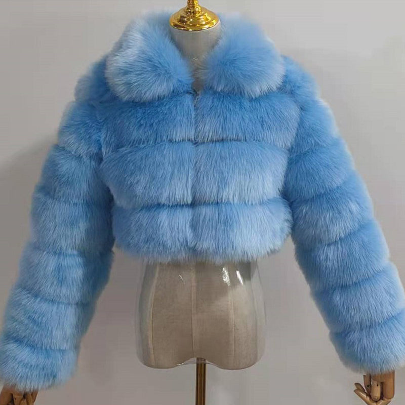 Short Faux Fur Jackets with Zipper for Women
