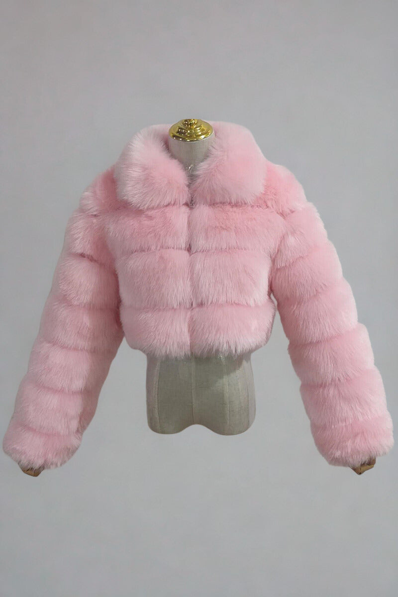Short Faux Fur Jackets with Zipper for Women