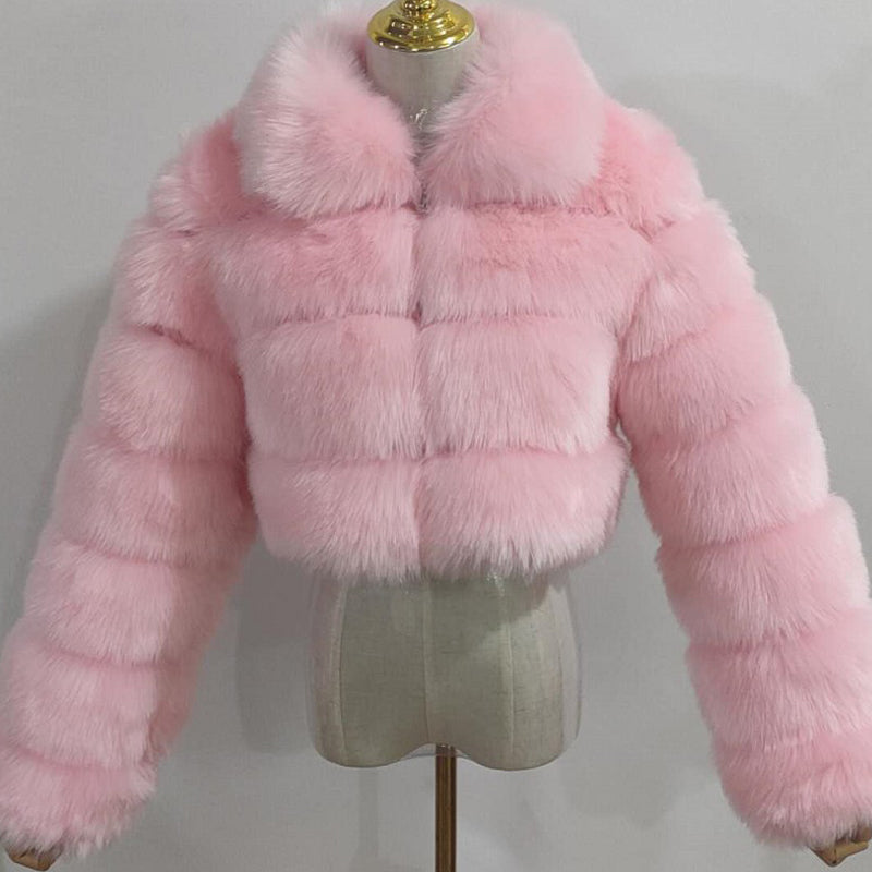 Short Faux Fur Jackets with Zipper for Women