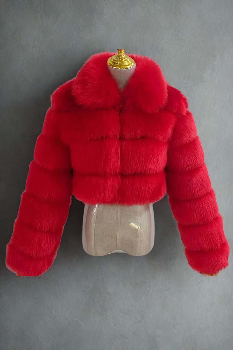 Short Faux Fur Jackets with Zipper for Women