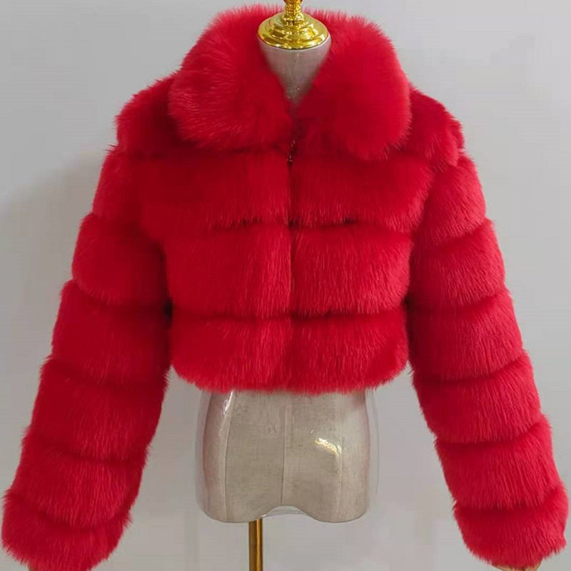 Short Faux Fur Jackets with Zipper for Women