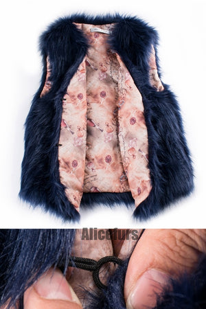 short faux fur vest autumn winter waistcoat for women details Alicefurs