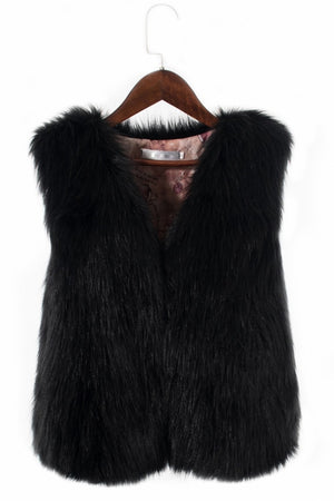 short faux fur vest autumn winter waistcoat for women in black Alicefurs