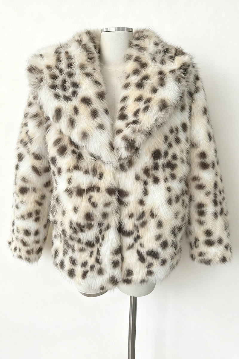 Snow Leopard Fur Coat Animal Print Fluffy Jacket for Women