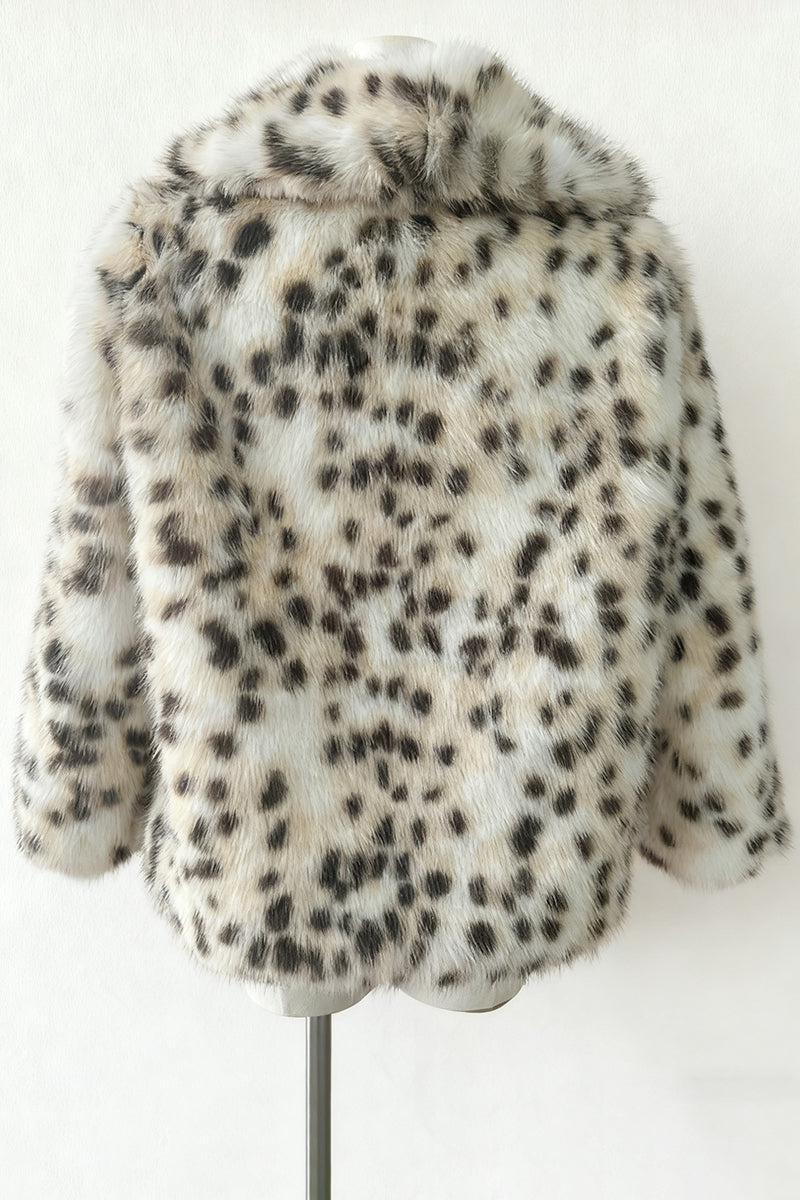 Snow Leopard Fur Coat Animal Print Fluffy Jacket for Women