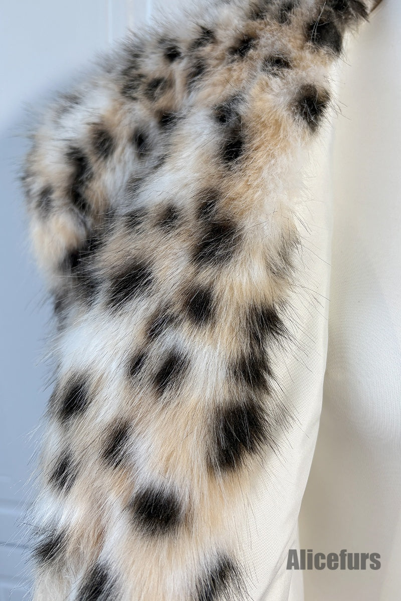Snow Leopard Fur Coat Animal Print Fluffy Jacket for Women