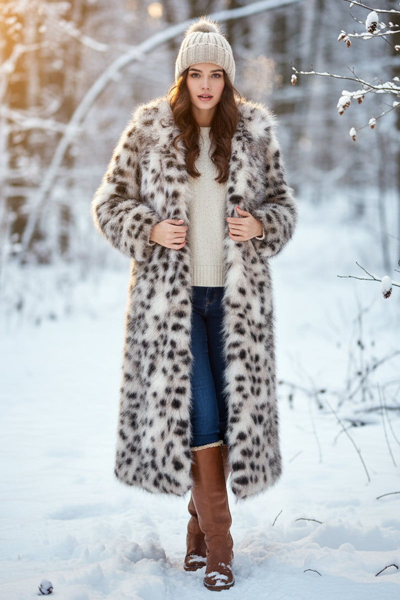 Long Dalmatian Coat Cheetah Faux Fur Overcoat for Women