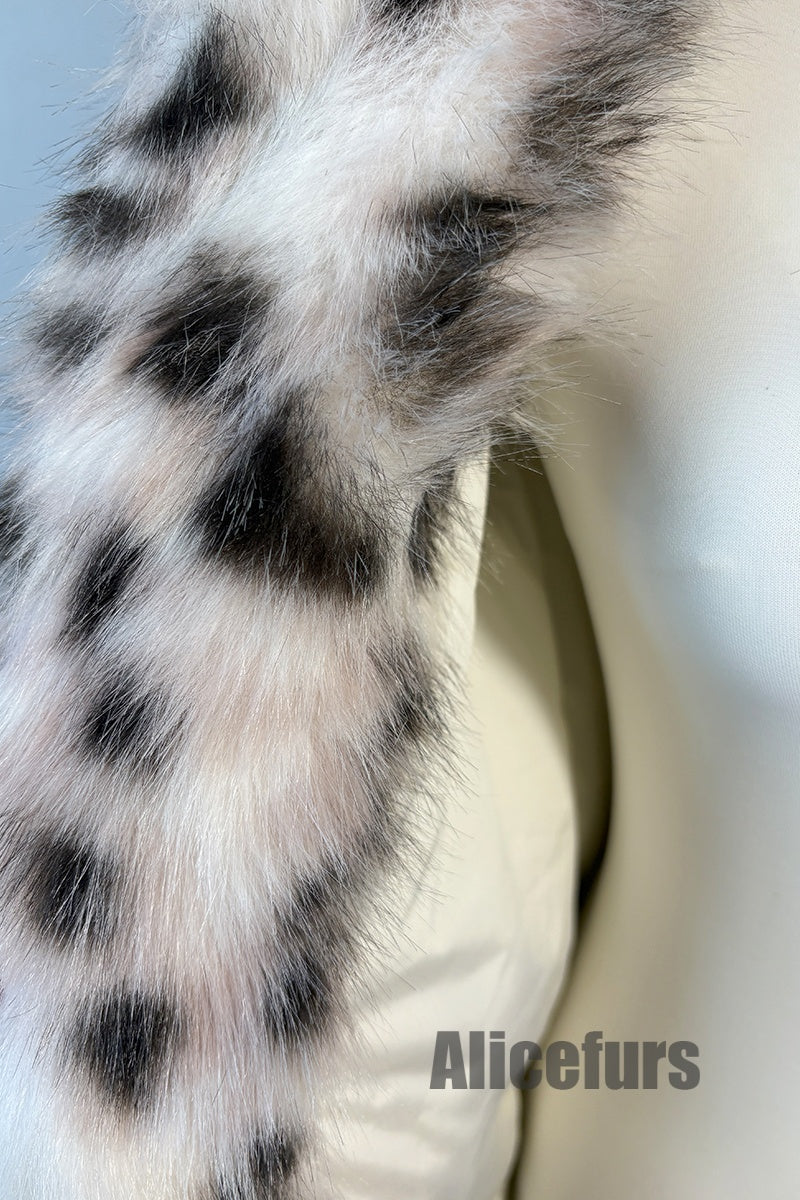 Faux Lynx Fur Coat Women's Hooded Long Overcoat with Belt