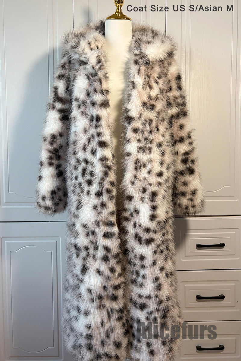 Faux Lynx Fur Coat Women's Hooded Long Overcoat with Belt