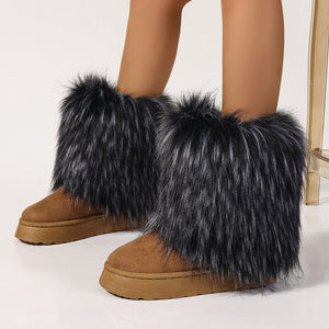 suede snow boots with fluffy fur cuffs for women in dusty black Alicefurs