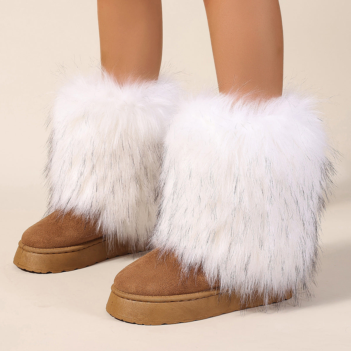 Suede Snow Boots with Fluffy Fur Cuffs for Women