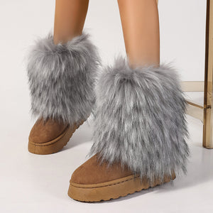 suede snow boots with fluffy fur cuffs for women in grey 1 Alicefurs