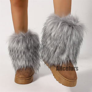 suede snow boots with fluffy fur cuffs for women in grey 2 Alicefurs