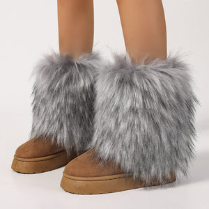 suede snow boots with fluffy fur cuffs for women in grey Alicefurs