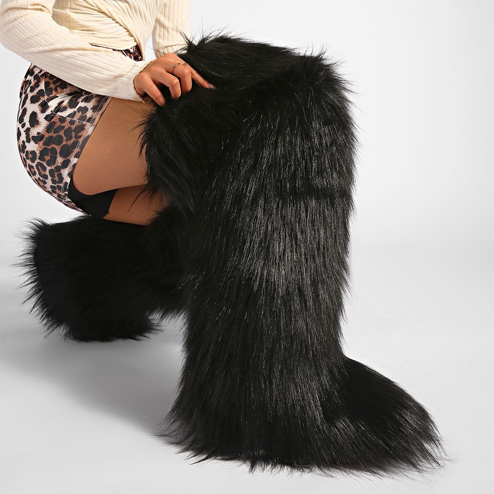 Thigh Fur Boots Y2K Winter Fluffy Boots for Women