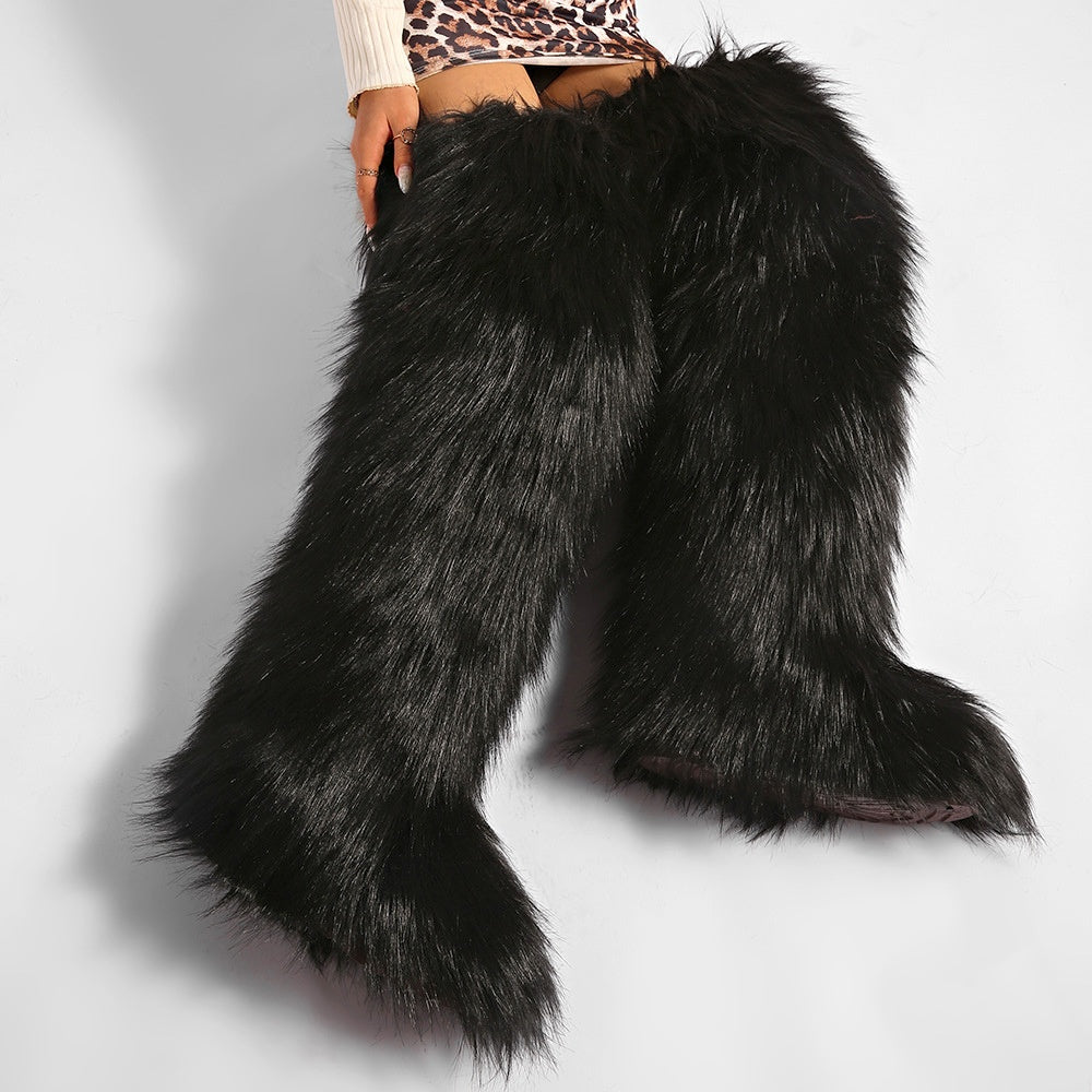 Thigh Fur Boots Y2K Winter Fluffy Boots for Women