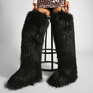 thigh fur boots y2k winter fluffy boots for women in black Alicefurs