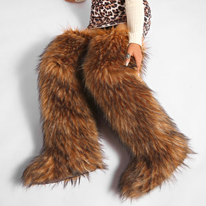thigh fur boots y2k winter fluffy boots for women in brown 3 Alicefurs