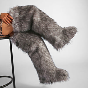 thigh fur boots y2k winter fluffy boots for women in grey 2 Alicefurs