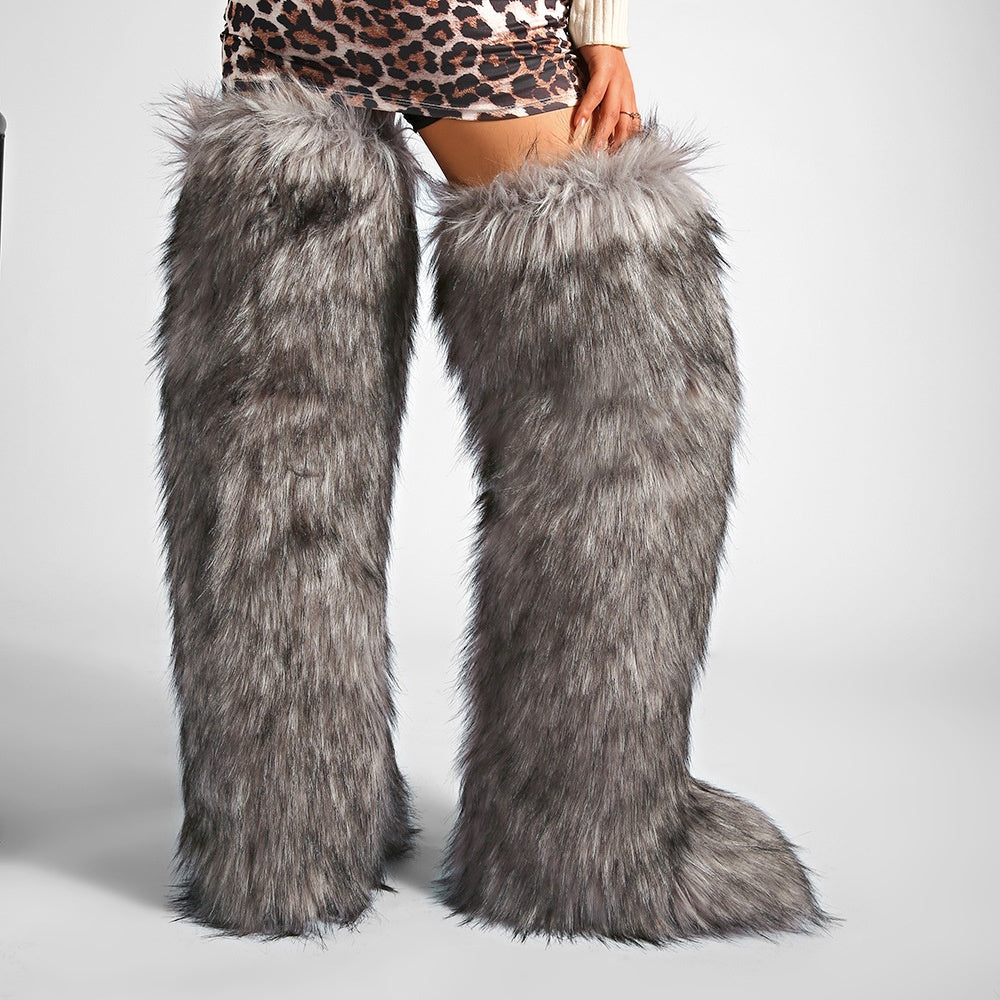 Thigh Fur Boots Y2K Winter Fluffy Boots for Women
