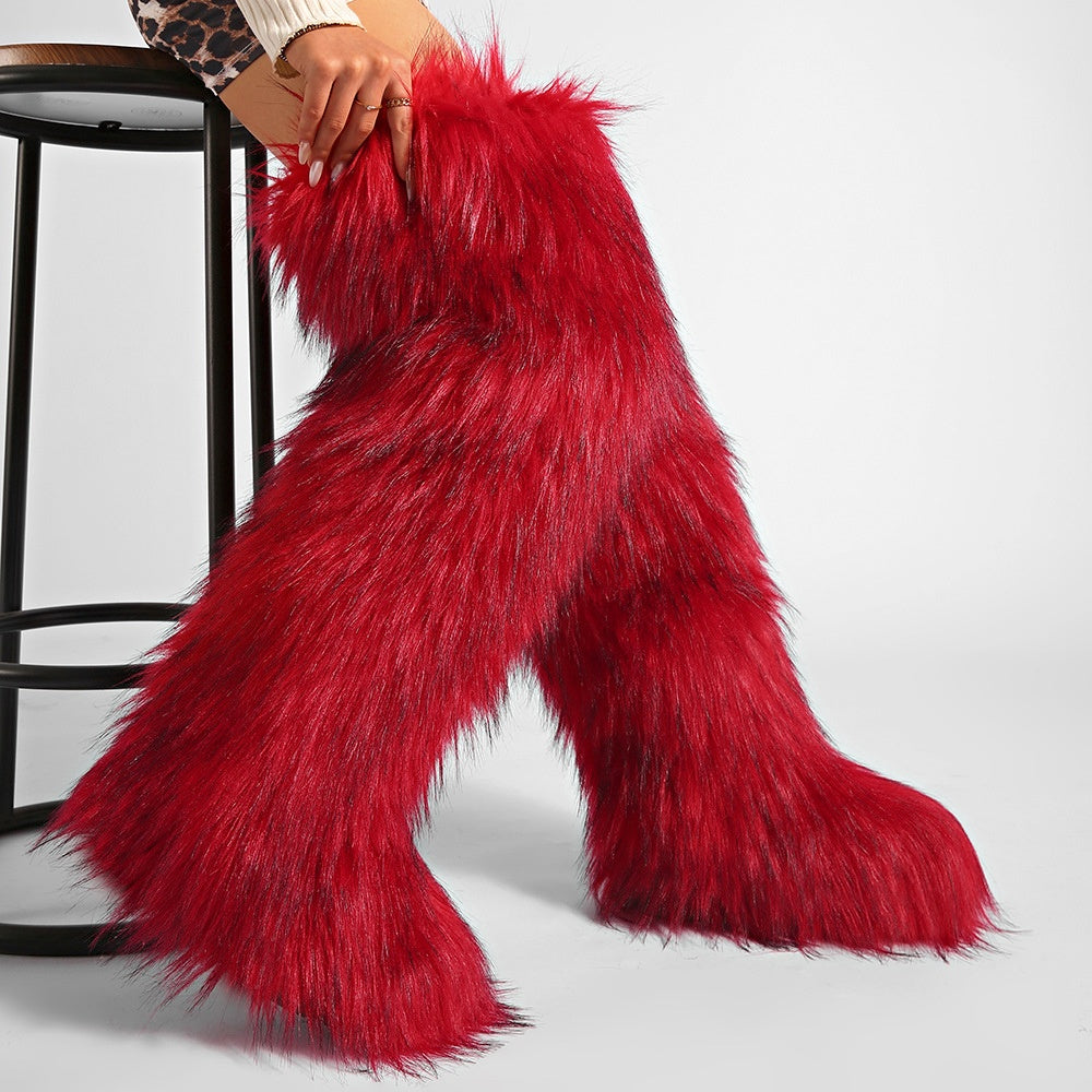 Thigh Fur Boots Y2K Winter Fluffy Boots for Women