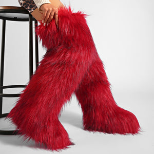 thigh fur boots y2k winter fluffy boots for women in red 1 Alicefurs