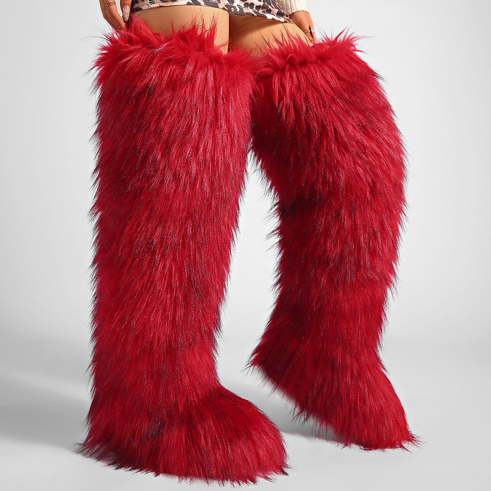 Thigh Fur Boots Y2K Winter Fluffy Boots for Women