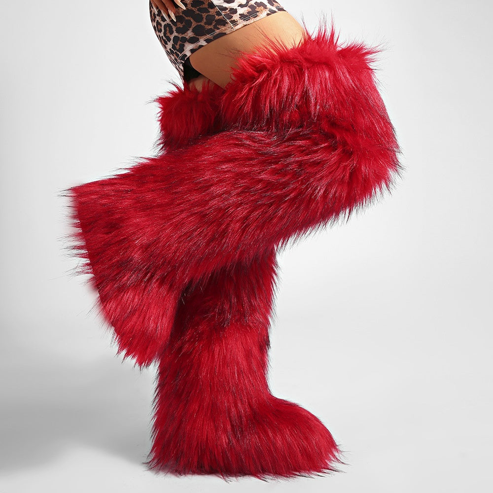 Thigh Fur Boots Y2K Winter Fluffy Boots for Women