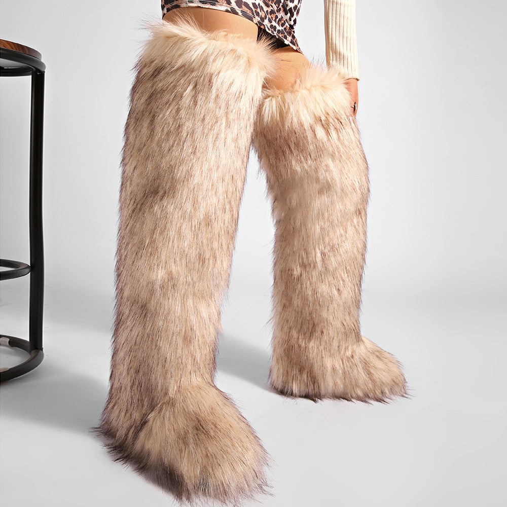 Thigh Fur Boots Y2K Winter Fluffy Boots for Women