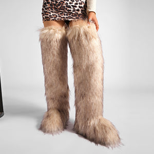 thigh fur boots y2k winter fluffy boots for women in sand 2 Alicefurs