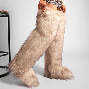 thigh fur boots y2k winter fluffy boots for women in sand Alicefurs