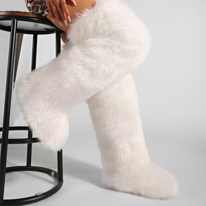 thigh fur boots y2k winter fluffy boots for women in white 1 Alicefurs