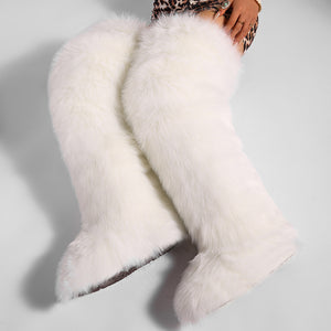 thigh fur boots y2k winter fluffy boots for women in white 2 Alicefurs